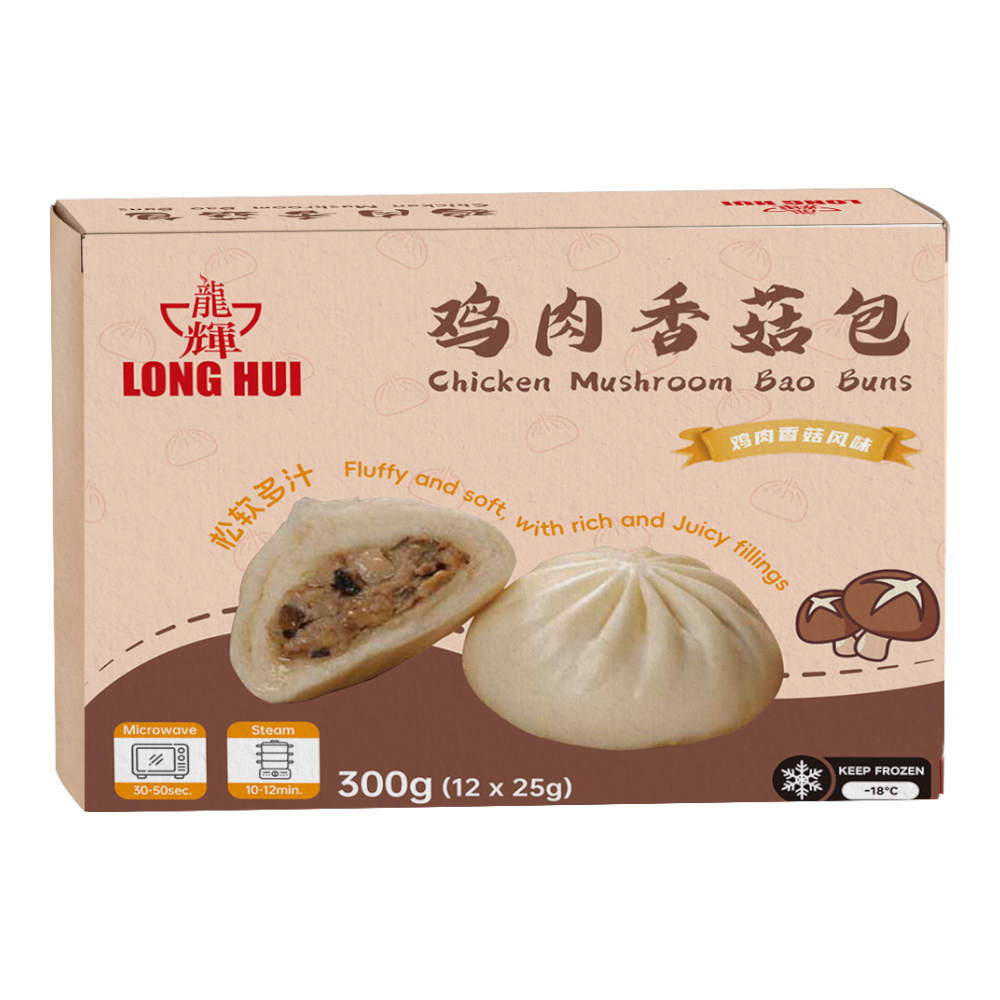 LONG HUI Chicken Mushroom Bao Buns 300g (Frozen)