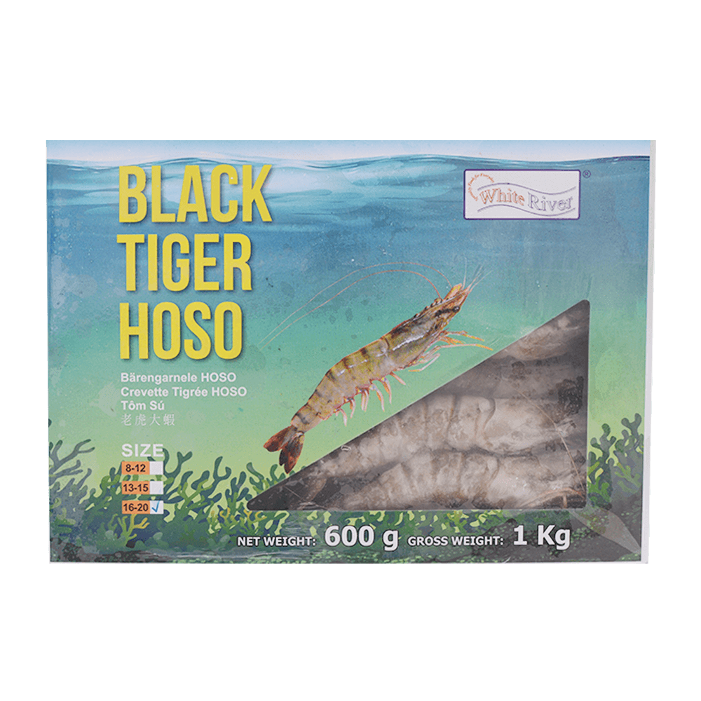 KIM SON Black Tiger Prawn HOSO 16/20 600g (1kg GW) (Frozen)